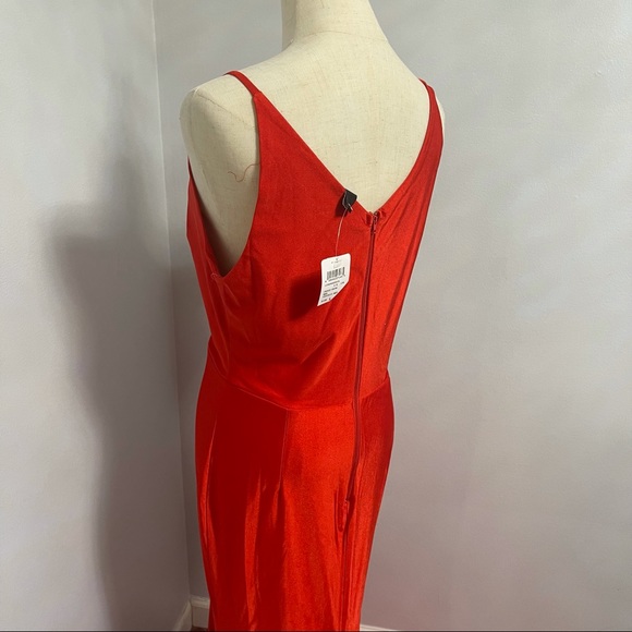 # Windsor Bright Red V Neck / V Back Stretchable Long Dress - Picture 12 of 15